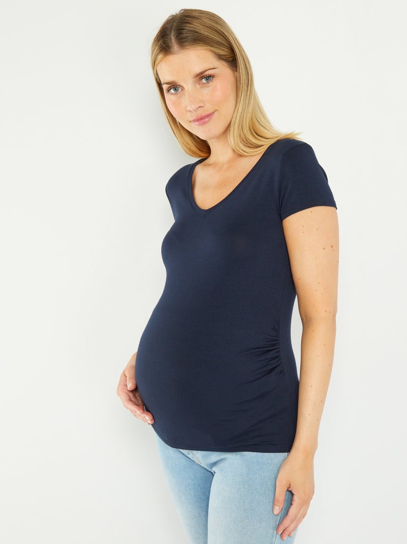 T-shirt de grávida com decote em bico Azul Marinho - Kiabi
