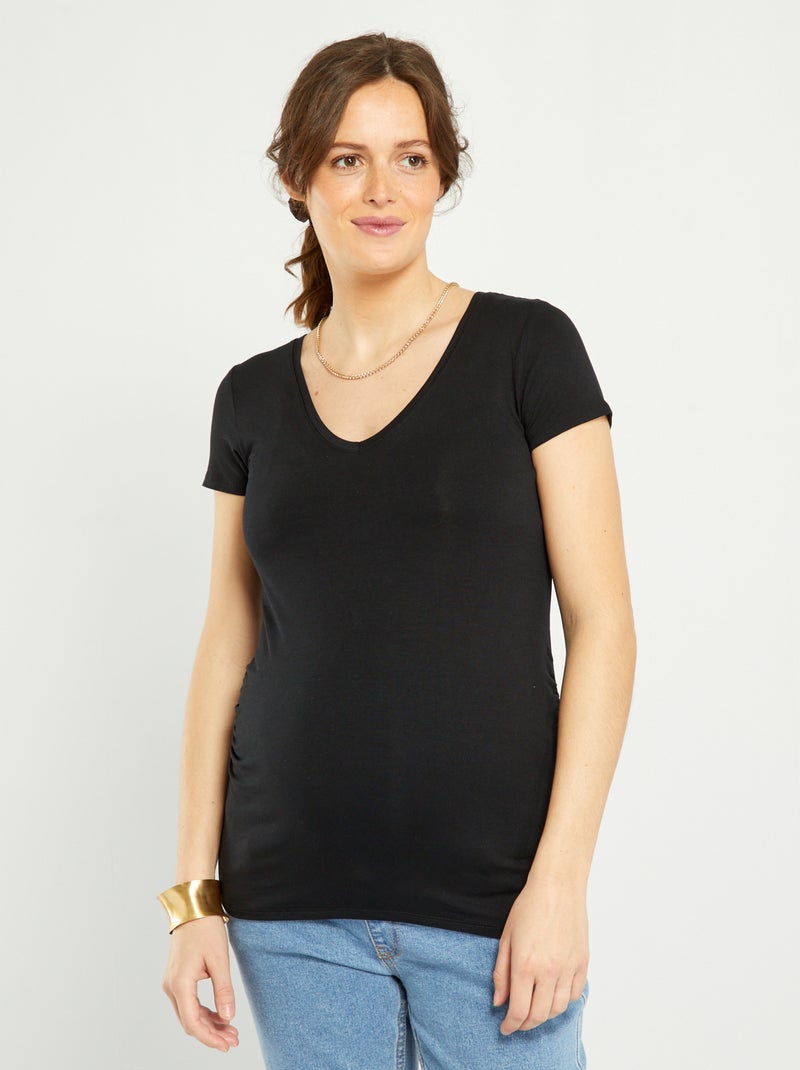T-shirt de grávida com decote em bico Preto - Kiabi