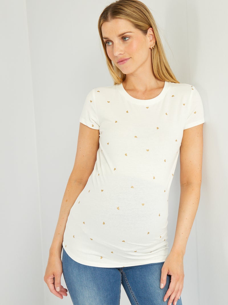T-shirt de grávida com estampado coração BRANCO - Kiabi
