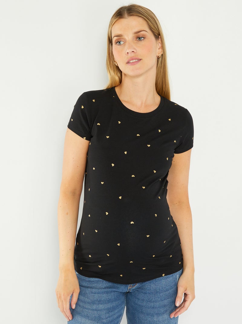 T-shirt de grávida com estampado coração PRETO - Kiabi
