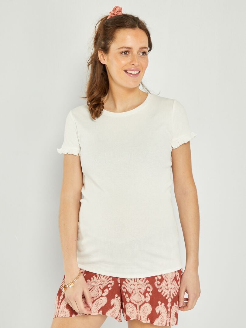 T-shirt de grávida com mangas onduladas Branco - Kiabi