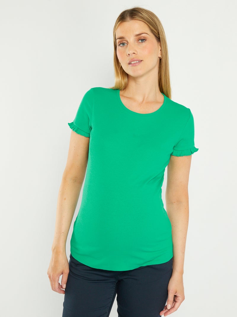 T-shirt de grávida com mangas onduladas Verde - Kiabi