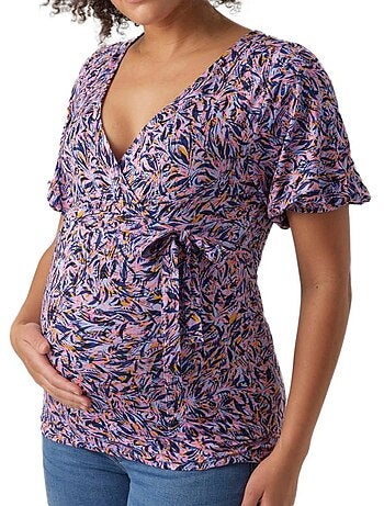 T-Shirt de Gravidez Mamalicious Wanessa para Mulher - Roxo/Rosa