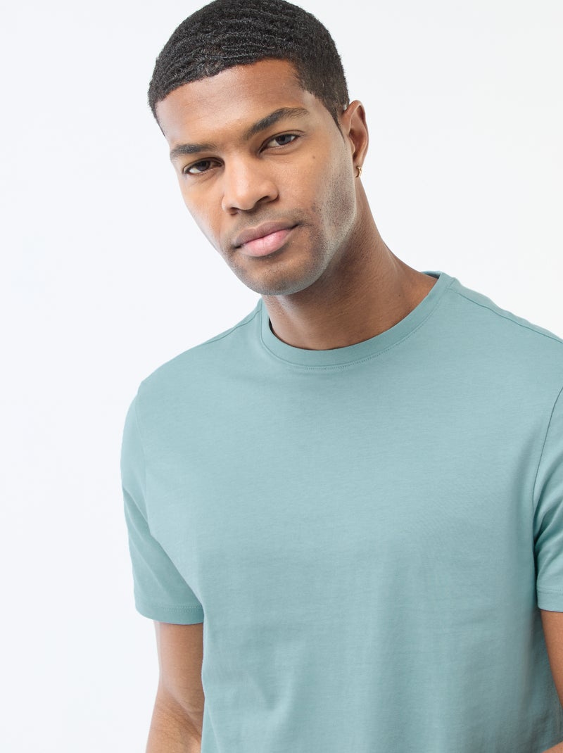 T-shirt de homem em algodão com gola redonda lisa Azul - Kiabi