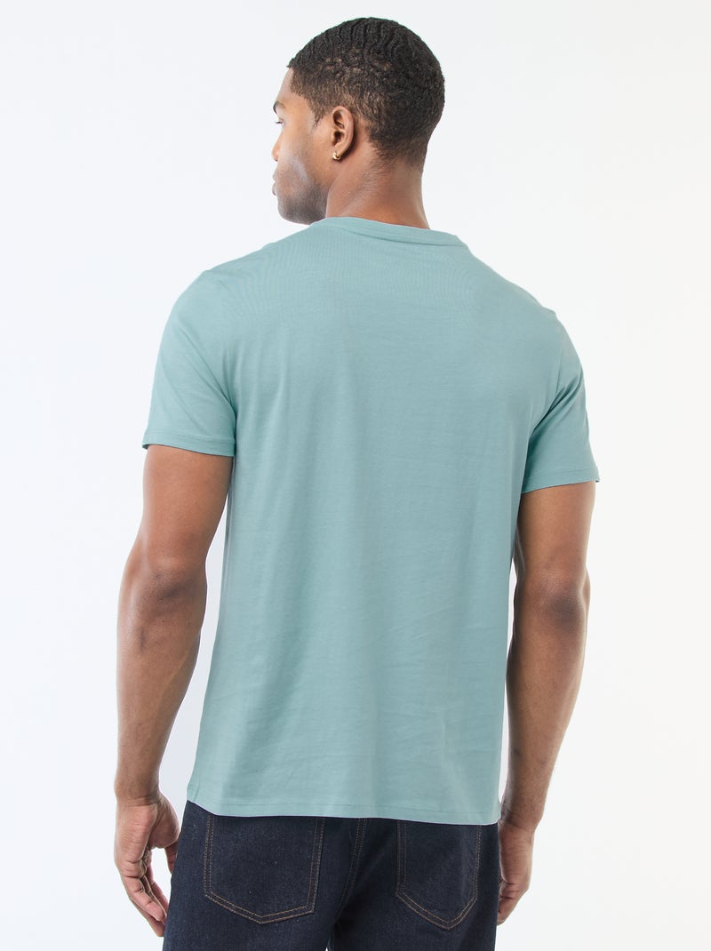 T-shirt de homem em algodão com gola redonda lisa Azul - Kiabi