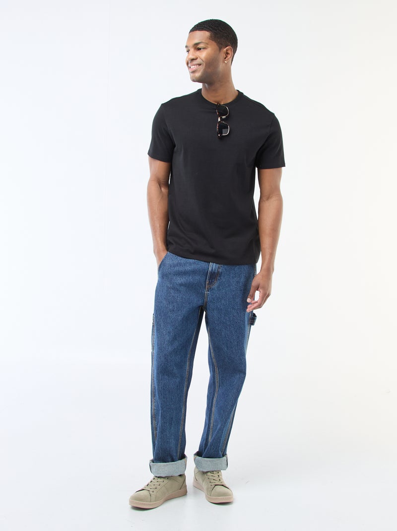 T-shirt de homem em algodão com gola redonda lisa Preto - Kiabi