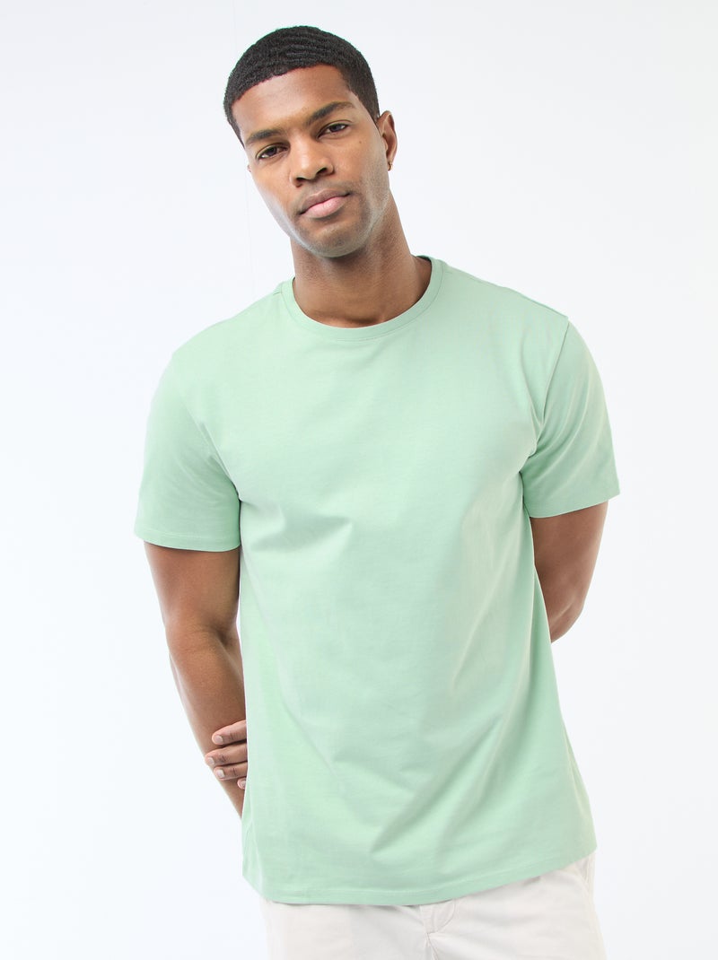 T-shirt de homem em algodão com gola redonda lisa Verde - Kiabi