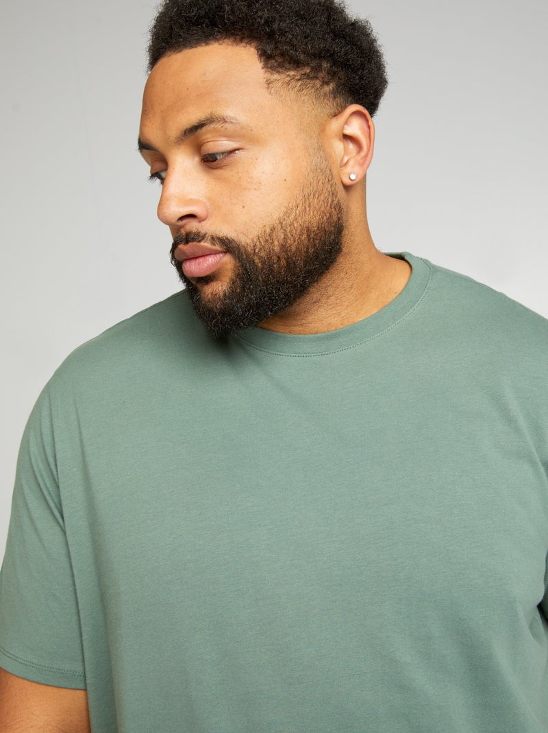 T-shirt de homem em algodão com gola redonda VERDE - Kiabi