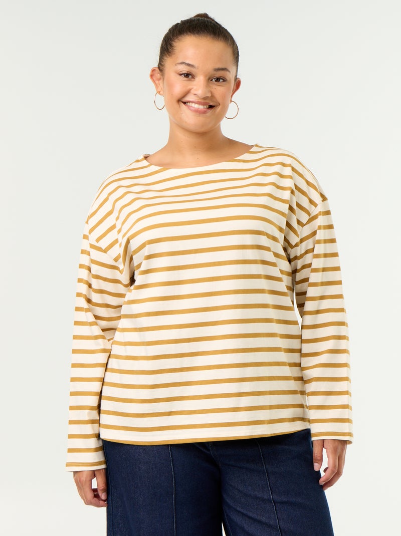 T-shirt de jérsei às riscas de manga comprida Amarelo - Kiabi