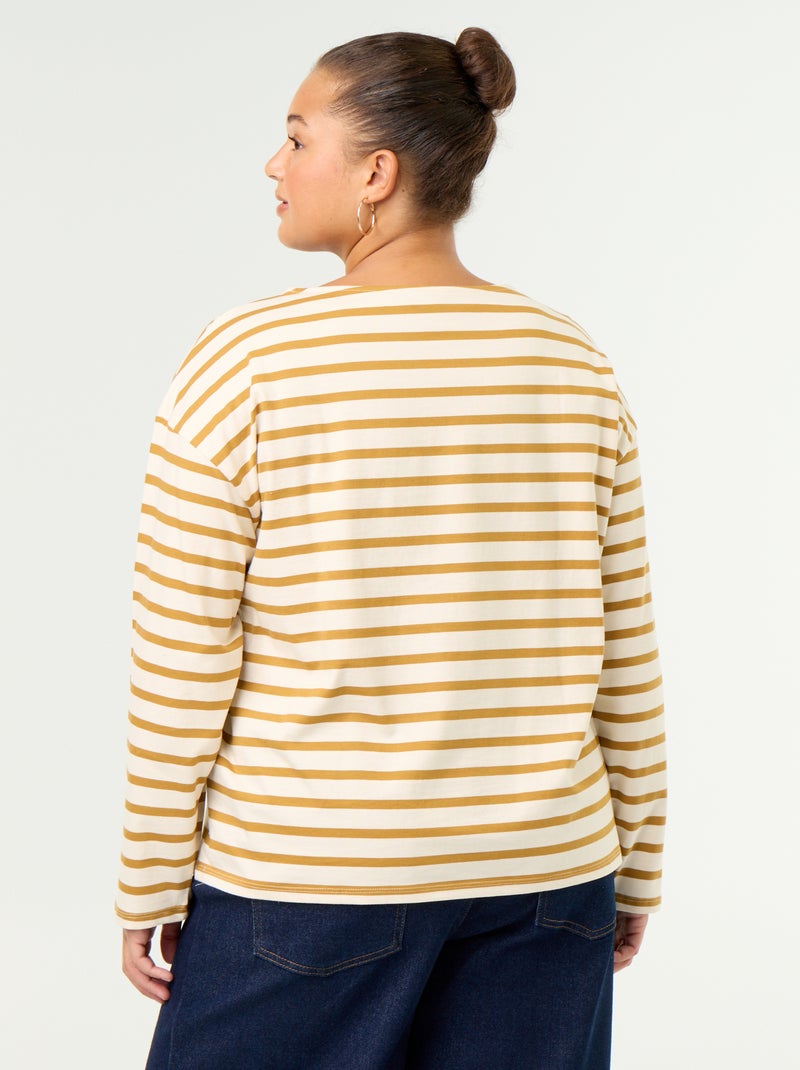 T-shirt de jérsei às riscas de manga comprida Amarelo - Kiabi