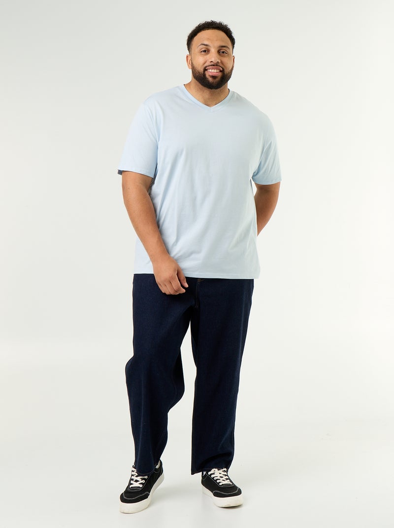 T-shirt de jérsei com decote em V Azul - Kiabi