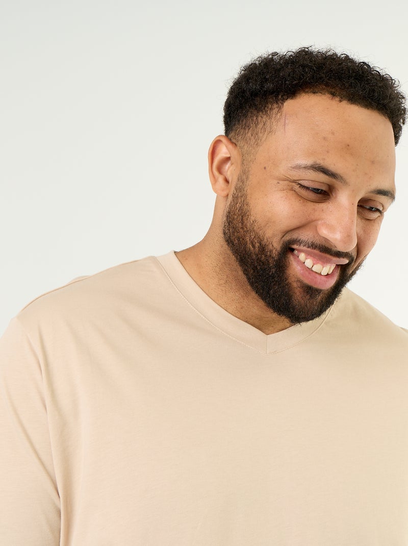T-shirt de jérsei com decote em V Bege - Kiabi