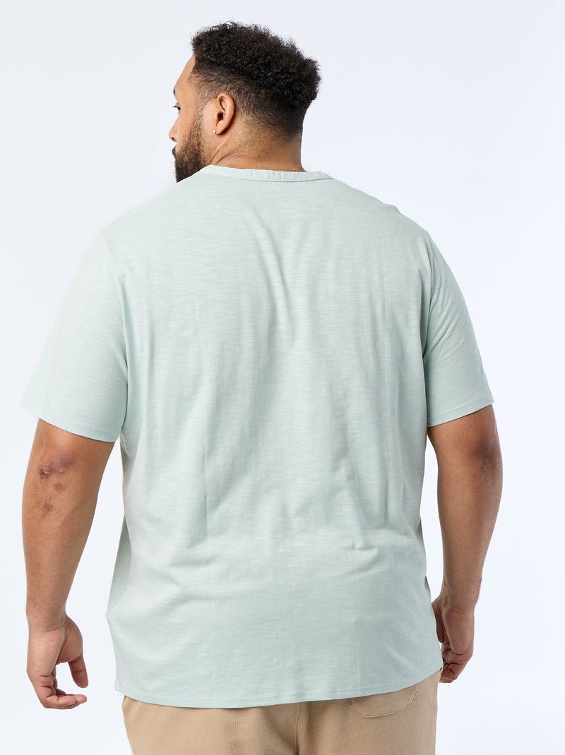 T-shirt de jérsei com gola tunisiana e mangas curtas Azul - Kiabi