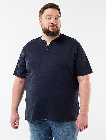 T-shirt de jérsei com gola tunisiana e mangas curtas