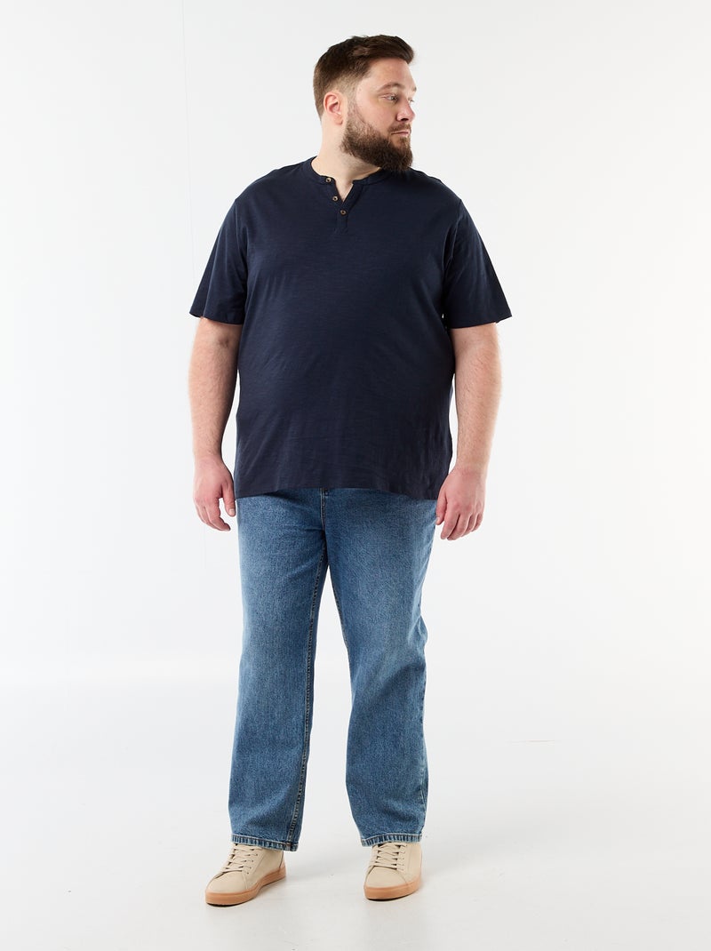 T-shirt de jérsei com gola tunisiana e mangas curtas Azul - Kiabi