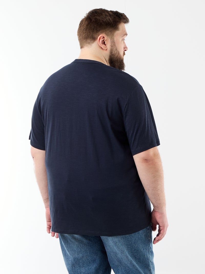 T-shirt de jérsei com gola tunisiana e mangas curtas Azul - Kiabi