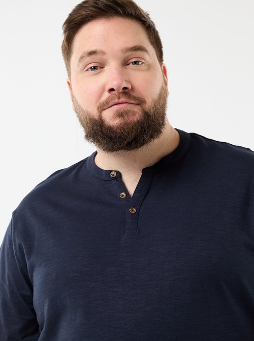 T-shirt de jérsei com gola tunisiana e mangas curtas - Kiabi