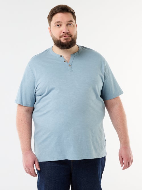 T-shirt de jérsei com gola tunisiana e mangas curtas - Kiabi