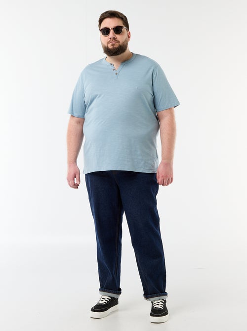 T-shirt de jérsei com gola tunisiana e mangas curtas - Kiabi