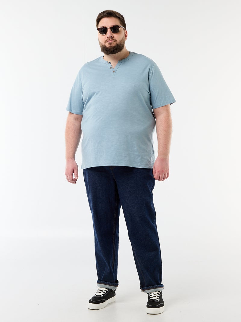 T-shirt de jérsei com gola tunisiana e mangas curtas Azul - Kiabi