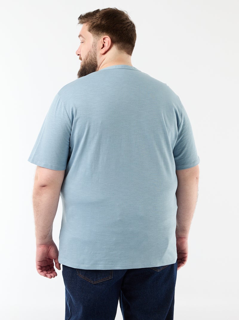 T-shirt de jérsei com gola tunisiana e mangas curtas Azul - Kiabi