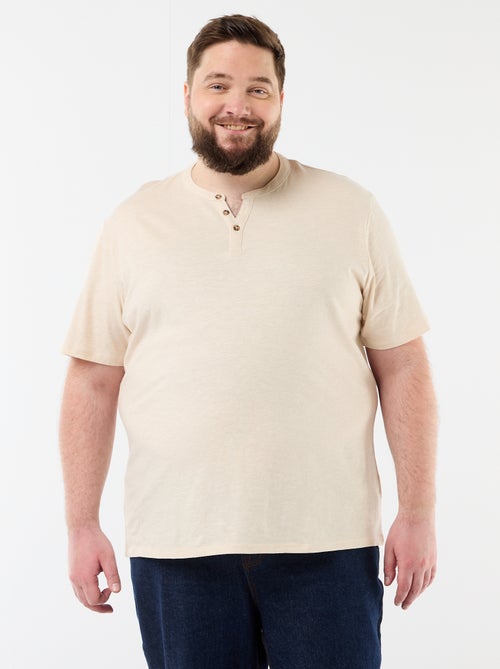 T-shirt de jérsei com gola tunisiana e mangas curtas - Kiabi