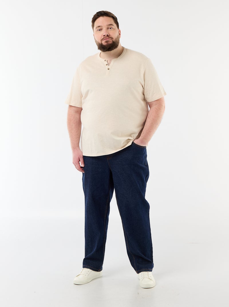 T-shirt de jérsei com gola tunisiana e mangas curtas Bege - Kiabi