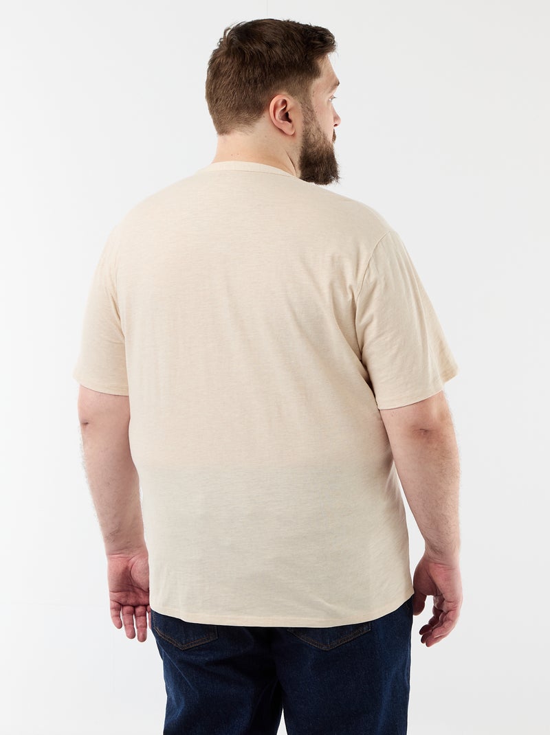 T-shirt de jérsei com gola tunisiana e mangas curtas Bege - Kiabi