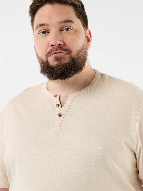 T-shirt de jérsei com gola tunisiana e mangas curtas - Kiabi