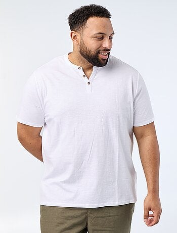 T-shirt de jérsei com gola tunisiana e mangas curtas