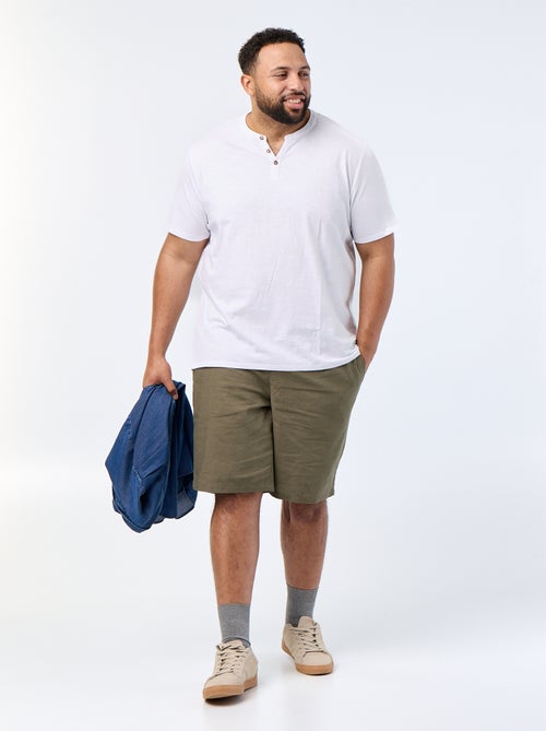 T-shirt de jérsei com gola tunisiana e mangas curtas - Kiabi