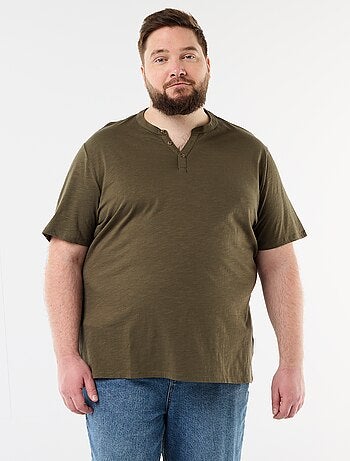T-shirt de jérsei com gola tunisiana e mangas curtas