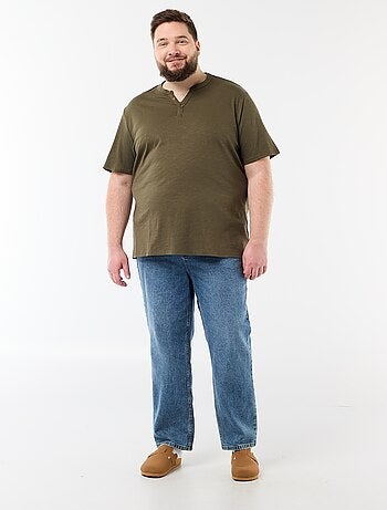 T-shirt de jérsei com gola tunisiana e mangas curtas