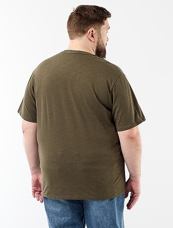 T-shirt de jérsei com gola tunisiana e mangas curtas