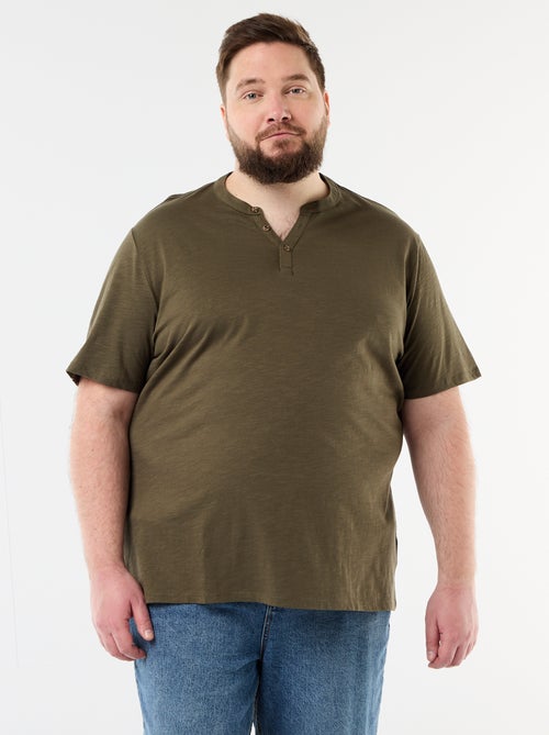 T-shirt de jérsei com gola tunisiana e mangas curtas - Kiabi