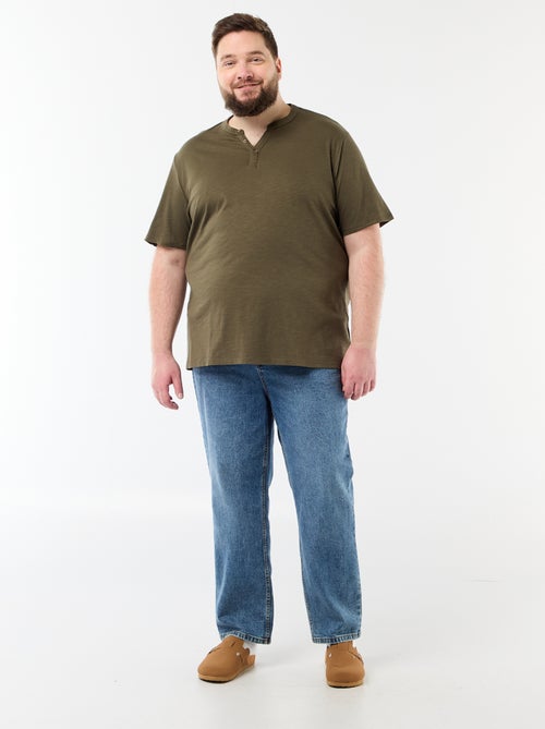 T-shirt de jérsei com gola tunisiana e mangas curtas - Kiabi