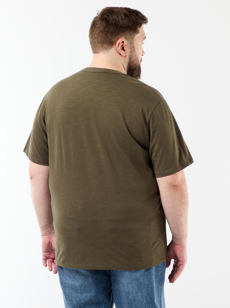 T-shirt de jérsei com gola tunisiana e mangas curtas Caqui - Kiabi