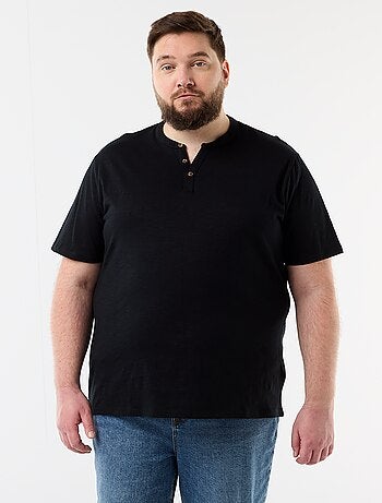 T-shirt de jérsei com gola tunisiana e mangas curtas