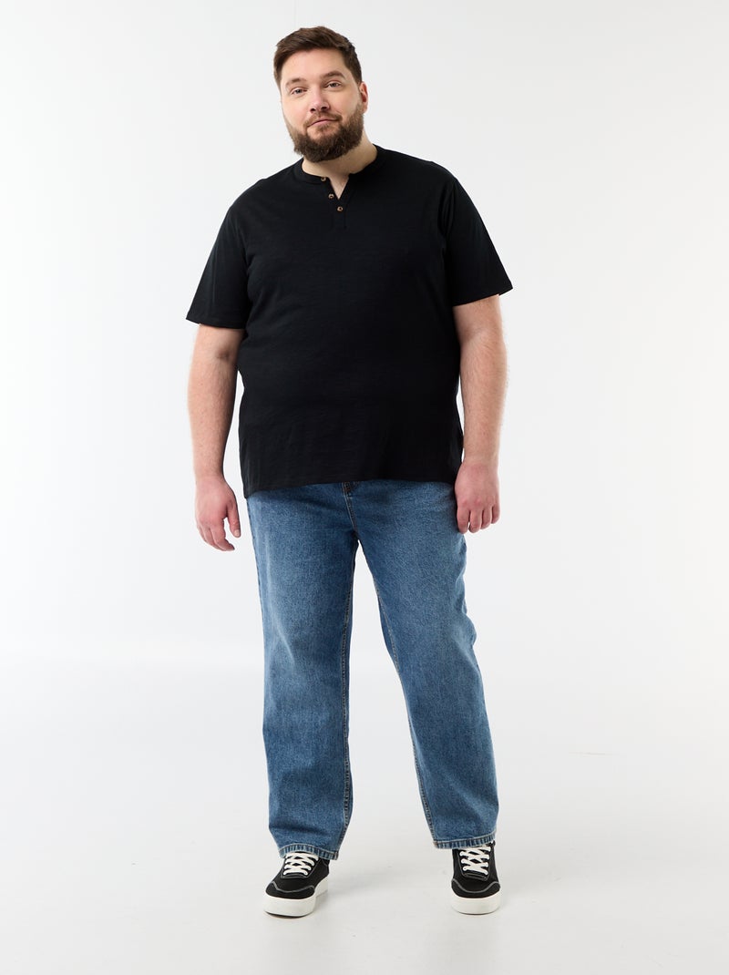 T-shirt de jérsei com gola tunisiana e mangas curtas Preto - Kiabi