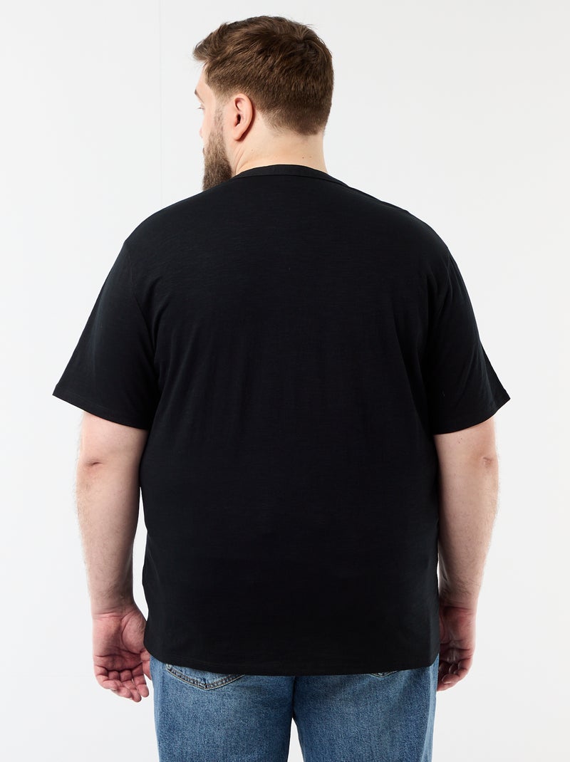 T-shirt de jérsei com gola tunisiana e mangas curtas Preto - Kiabi
