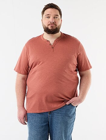 T-shirt de jérsei com gola tunisiana e mangas curtas