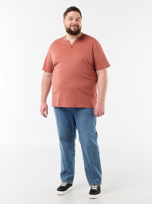 T-shirt de jérsei com gola tunisiana e mangas curtas - Kiabi