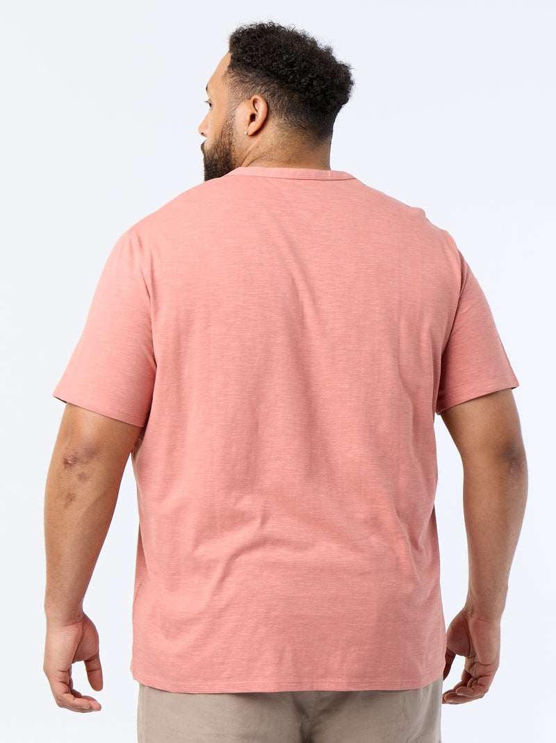 T-shirt de jérsei com gola tunisiana e mangas curtas Rosa - Kiabi