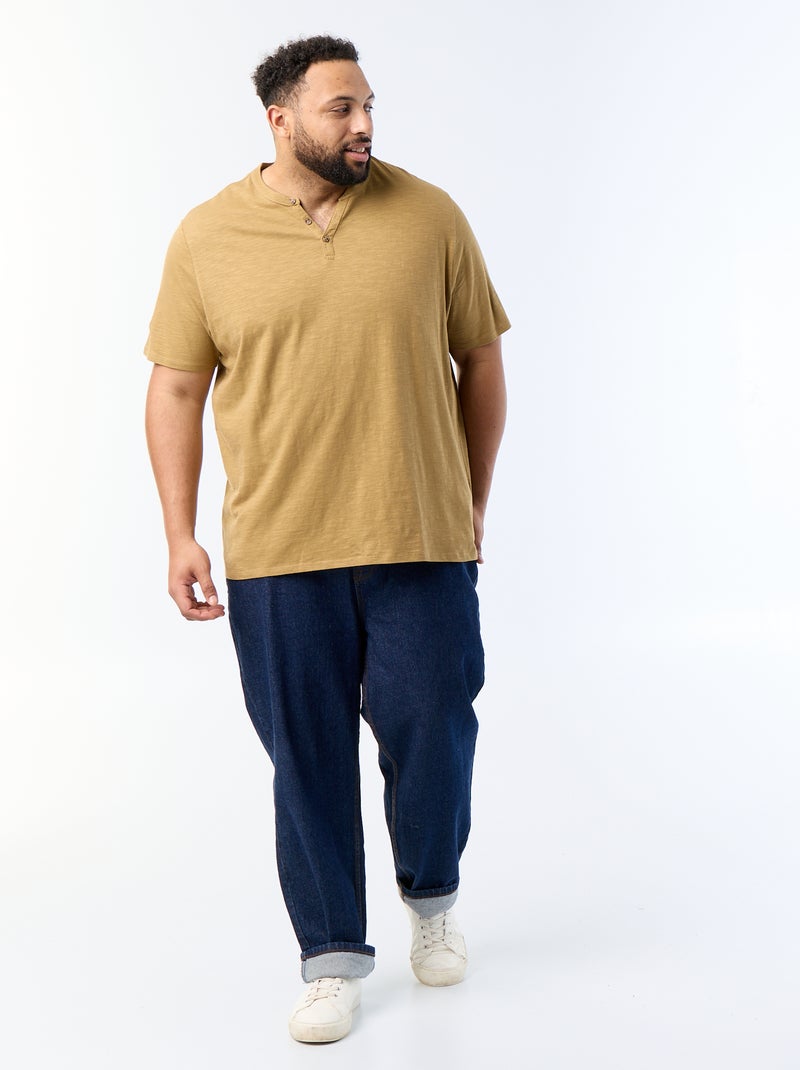 T-shirt de jérsei com gola tunisiana e mangas curtas Verde - Kiabi