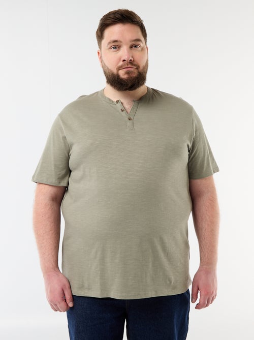 T-shirt de jérsei com gola tunisiana e mangas curtas - Kiabi