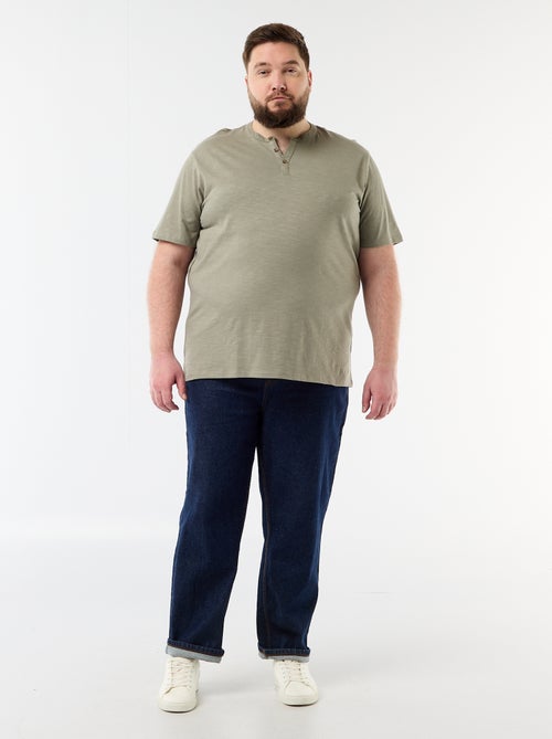 T-shirt de jérsei com gola tunisiana e mangas curtas - Kiabi
