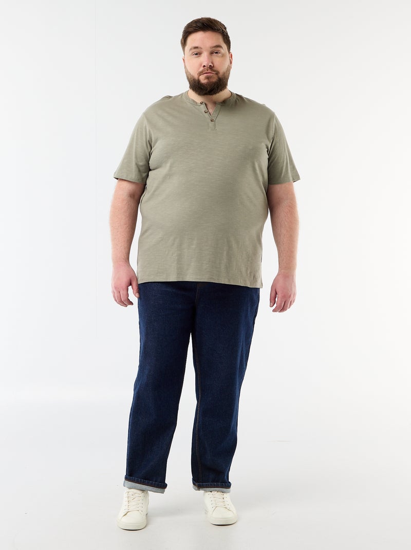 T-shirt de jérsei com gola tunisiana e mangas curtas Verde - Kiabi