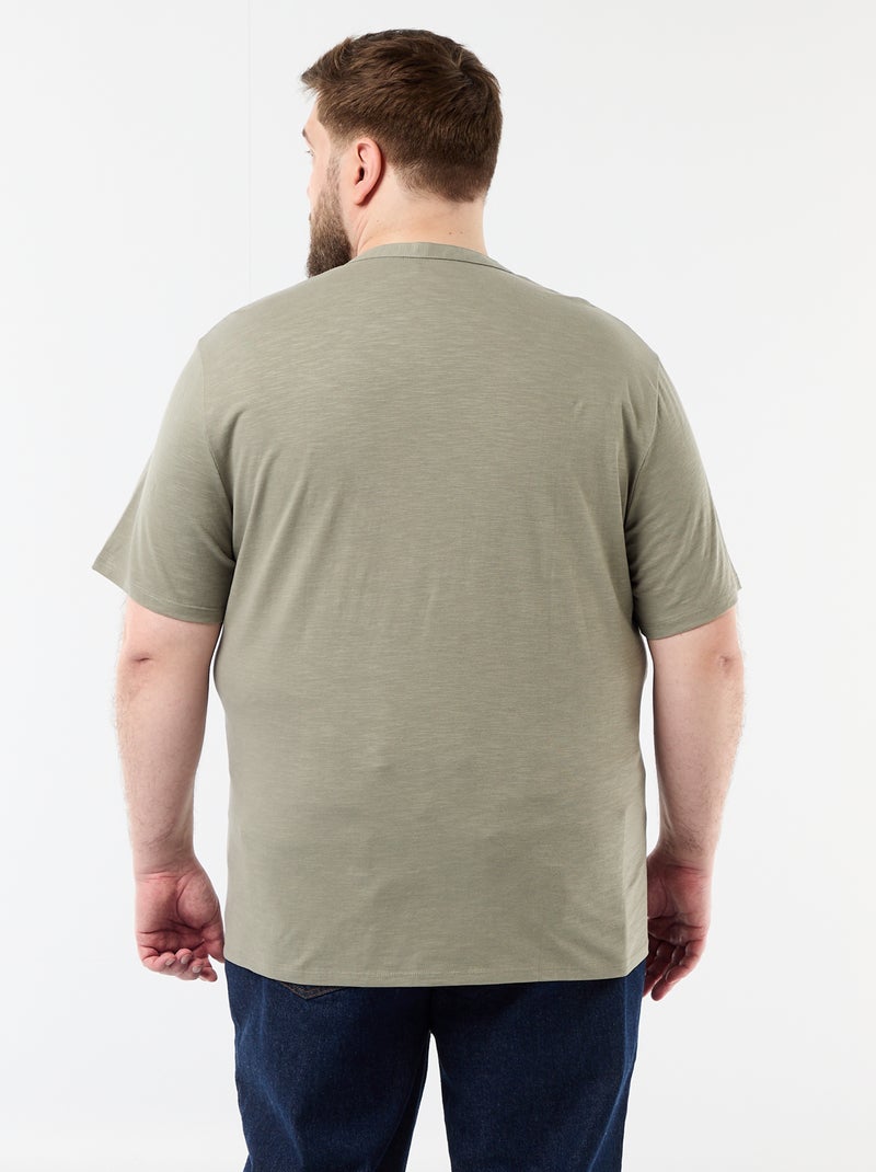 T-shirt de jérsei com gola tunisiana e mangas curtas Verde - Kiabi