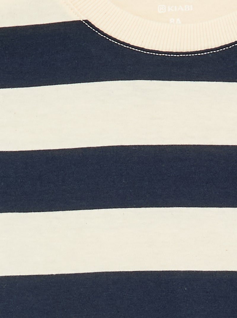 T-shirt de jérsei de manga comprida às riscas Azul - Kiabi