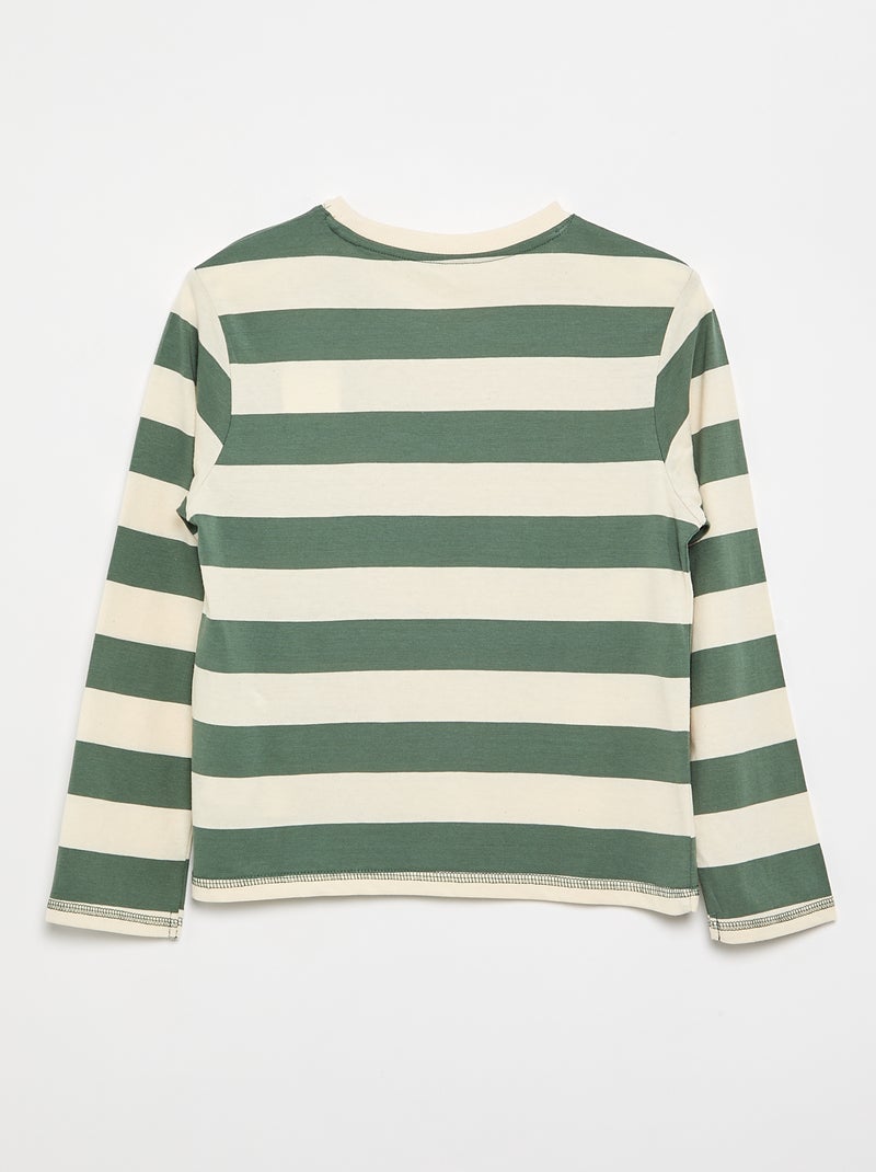 T-shirt de jérsei de manga comprida às riscas Verde - Kiabi